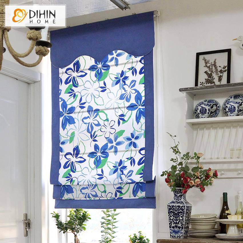 DIHIN HOME Blue Flowers Printed Roman Shades ,Easy Install Washable Curtains ,Customized Window Curtain Drape, 24"W X 64"H Roman Shades Curtains Window Blinds custom curtains blackout curtains curtains for living room sheer curtains curtain fabric linen curtains kitchen curtains velvet curtains pinch pleat curtains bay window curtains outdoor curtains pleated curtains floral curtains dining room curtains kitchen valances drapes for bedroom patio curtains nursery curtains grommet curtains
