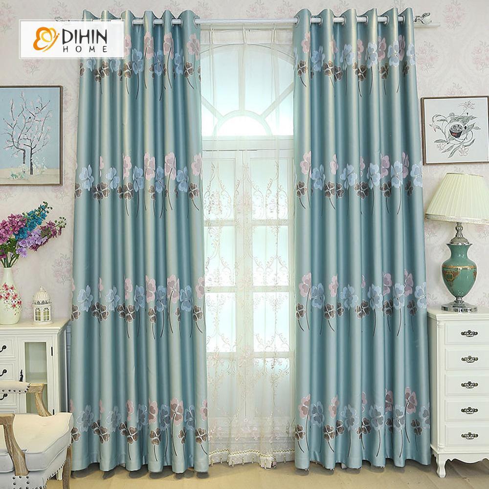 DIHIN HOME Blue Four-leaf Clovers Embroidered，Blackout Grommet Window Curtain for Living Room ,52x63-inch,1 Panel Roman Shades Curtains Window Blinds custom curtains blackout curtains curtains for living room sheer curtains curtain fabric linen curtains kitchen curtains velvet curtains pinch pleat curtains bay window curtains outdoor curtains pleated curtains floral curtains dining room curtains kitchen valances drapes for bedroom patio curtains nursery curtains grommet curtains