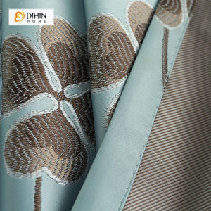 DIHIN HOME Blue Four-leaf Clovers Embroidered，Blackout Grommet Window Curtain for Living Room ,52x63-inch,1 Panel Roman Shades Curtains Window Blinds custom curtains blackout curtains curtains for living room sheer curtains curtain fabric linen curtains kitchen curtains velvet curtains pinch pleat curtains bay window curtains outdoor curtains pleated curtains floral curtains dining room curtains kitchen valances drapes for bedroom patio curtains nursery curtains grommet curtains