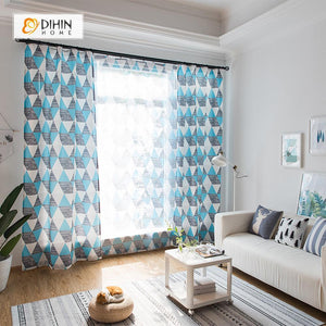 DIHIN HOME Blue Geometry Printed，Blackout Grommet Window Curtain for Living Room ,52x63-inch,1 Panel Roman Shades Curtains Window Blinds custom curtains blackout curtains curtains for living room sheer curtains curtain fabric linen curtains kitchen curtains velvet curtains pinch pleat curtains bay window curtains outdoor curtains pleated curtains floral curtains dining room curtains kitchen valances drapes for bedroom patio curtains nursery curtains grommet curtains