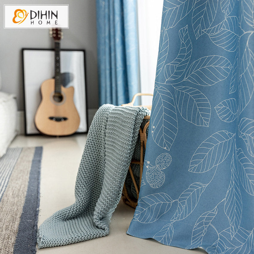 DIHIN HOME Blue High-precision Leaf Printing Curtains,Grommet Window Curtain for Living Room ,52x63-inch,1 Panel Roman Shades Curtains Window Blinds custom curtains blackout curtains curtains for living room sheer curtains curtain fabric linen curtains kitchen curtains velvet curtains pinch pleat curtains bay window curtains outdoor curtains pleated curtains floral curtains dining room curtains kitchen valances drapes for bedroom patio curtains nursery curtains grommet curtains