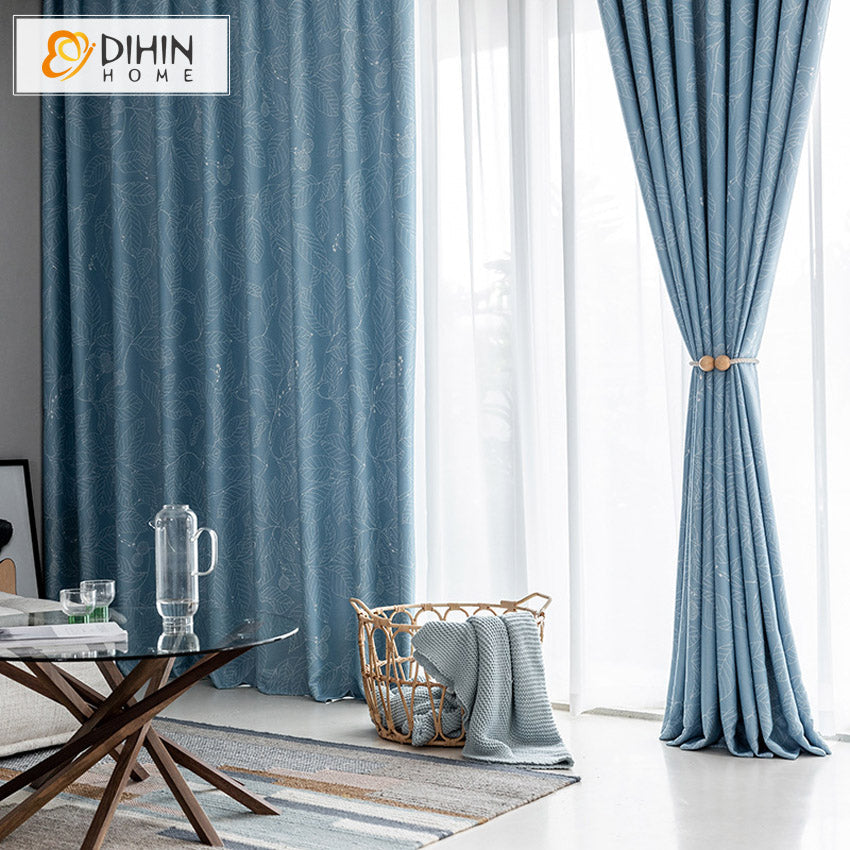 DIHIN HOME Blue High-precision Leaf Printing Curtains,Grommet Window Curtain for Living Room ,52x63-inch,1 Panel Roman Shades Curtains Window Blinds custom curtains blackout curtains curtains for living room sheer curtains curtain fabric linen curtains kitchen curtains velvet curtains pinch pleat curtains bay window curtains outdoor curtains pleated curtains floral curtains dining room curtains kitchen valances drapes for bedroom patio curtains nursery curtains grommet curtains