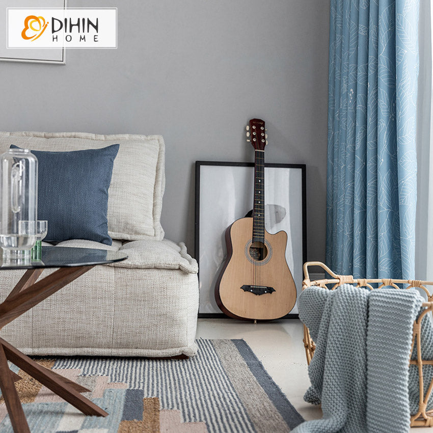 DIHIN HOME Blue High-precision Leaf Printing Curtains,Grommet Window Curtain for Living Room ,52x63-inch,1 Panel Roman Shades Curtains Window Blinds custom curtains blackout curtains curtains for living room sheer curtains curtain fabric linen curtains kitchen curtains velvet curtains pinch pleat curtains bay window curtains outdoor curtains pleated curtains floral curtains dining room curtains kitchen valances drapes for bedroom patio curtains nursery curtains grommet curtains