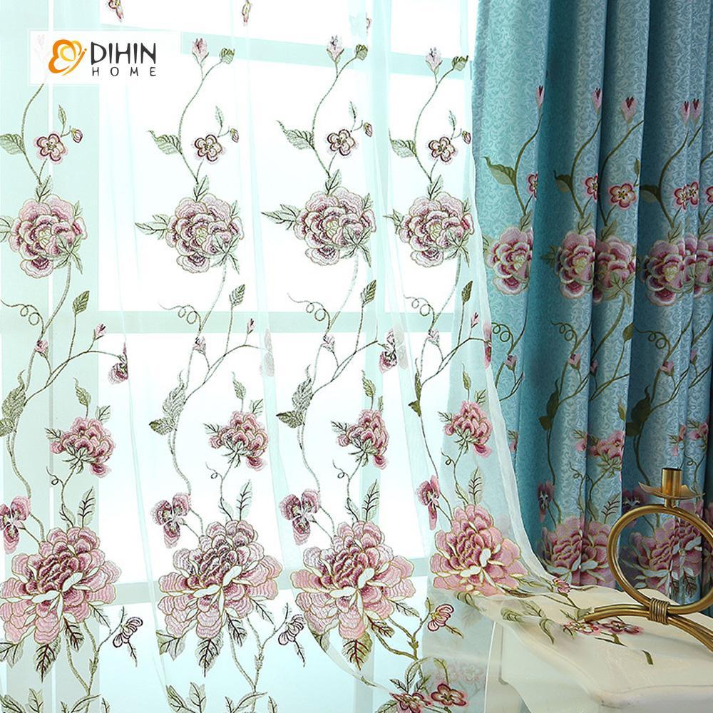 DIHIN HOME Blue High Quality Embroidered Valance ,Blackout Curtains Grommet Window Curtain for Living Room ,52x84-inch,1 Panel Curtains custom curtains blackout curtains curtains for living room curtain fabric linen curtains