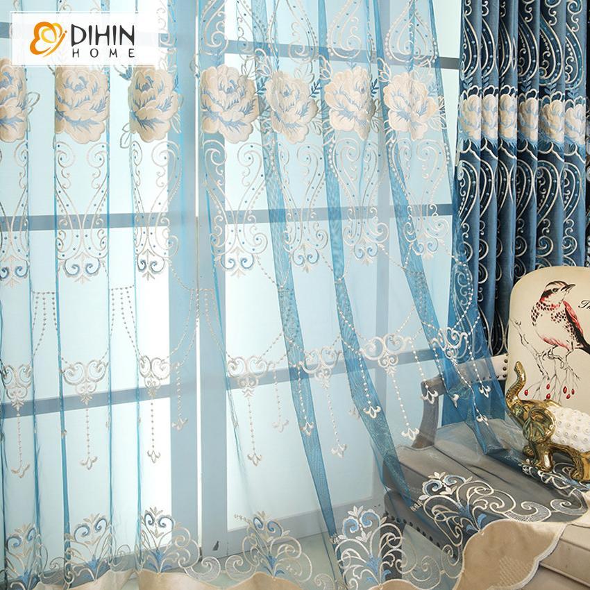 DIHIN HOME Blue High Quality Embroidered Valance ,Blackout Curtains Grommet Window Curtain for Living Room ,52x90-inch,1 Panel Roman Shades Curtains Window Blinds custom curtains blackout curtains curtains for living room sheer curtains curtain fabric linen curtains kitchen curtains velvet curtains pinch pleat curtains bay window curtains outdoor curtains pleated curtains floral curtains dining room curtains kitchen valances drapes for bedroom patio curtains nursery curtains grommet curtains