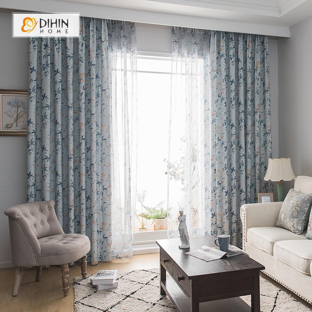 DIHIN HOME Blue Leaves Yellow Bud Printed，Blackout Grommet Window Curtain for Living Room ,52x63-inch,1 Panel Roman Shades Curtains Window Blinds custom curtains blackout curtains curtains for living room sheer curtains curtain fabric linen curtains kitchen curtains velvet curtains pinch pleat curtains bay window curtains outdoor curtains pleated curtains floral curtains dining room curtains kitchen valances drapes for bedroom patio curtains nursery curtains grommet curtains