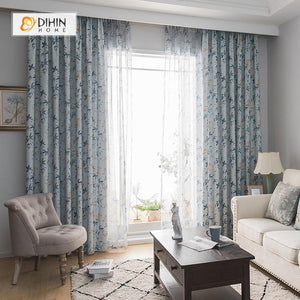 DIHIN HOME Blue Leaves Yellow Bud Printed，Blackout Grommet Window Curtain for Living Room ,52x63-inch,1 Panel Roman Shades Curtains Window Blinds custom curtains blackout curtains curtains for living room sheer curtains curtain fabric linen curtains kitchen curtains velvet curtains pinch pleat curtains bay window curtains outdoor curtains pleated curtains floral curtains dining room curtains kitchen valances drapes for bedroom patio curtains nursery curtains grommet curtains