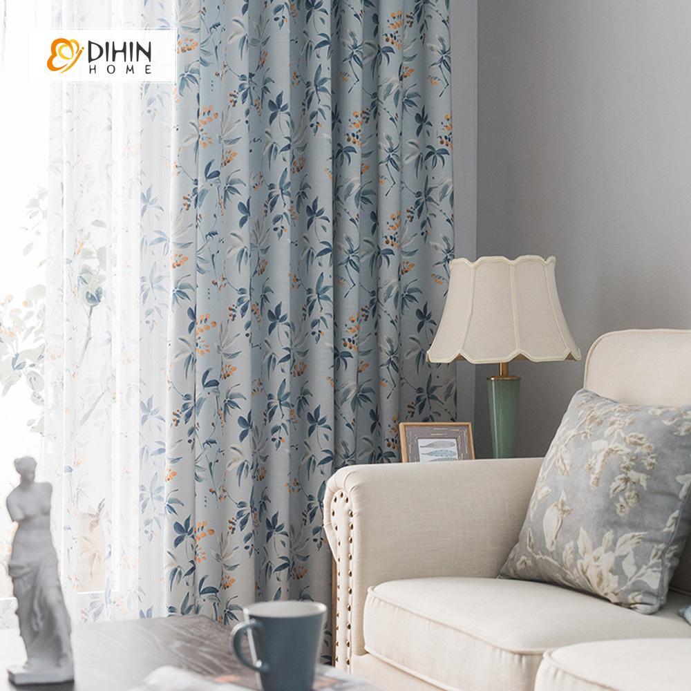 DIHIN HOME Blue Leaves Yellow Bud Printed，Blackout Grommet Window Curtain for Living Room ,52x63-inch,1 Panel Roman Shades Curtains Window Blinds custom curtains blackout curtains curtains for living room sheer curtains curtain fabric linen curtains kitchen curtains velvet curtains pinch pleat curtains bay window curtains outdoor curtains pleated curtains floral curtains dining room curtains kitchen valances drapes for bedroom patio curtains nursery curtains grommet curtains