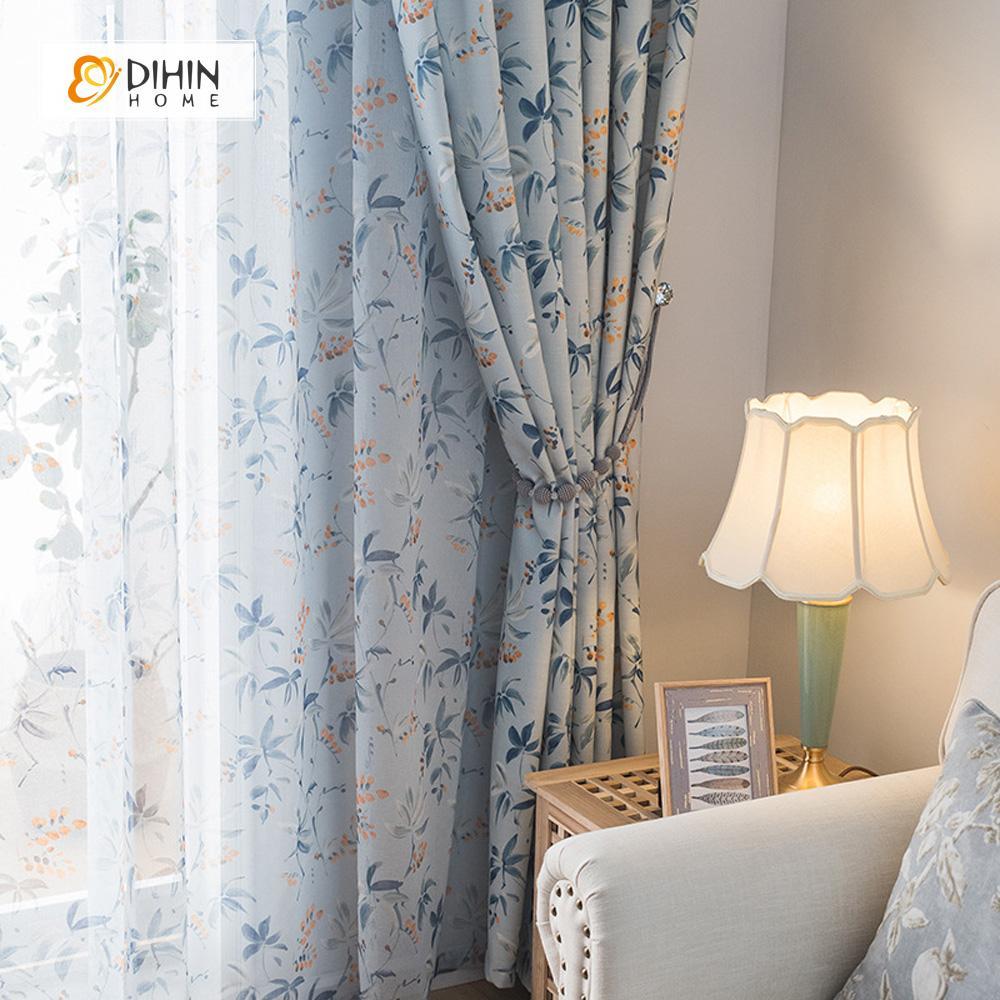 DIHIN HOME Blue Leaves Yellow Bud Printed，Blackout Grommet Window Curtain for Living Room ,52x63-inch,1 Panel Roman Shades Curtains Window Blinds custom curtains blackout curtains curtains for living room sheer curtains curtain fabric linen curtains kitchen curtains velvet curtains pinch pleat curtains bay window curtains outdoor curtains pleated curtains floral curtains dining room curtains kitchen valances drapes for bedroom patio curtains nursery curtains grommet curtains