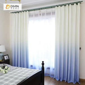 DIHIN HOME Blue To White Printed，Blackout Grommet Window Curtain for Living Room ,52x63-inch,1 Panel Roman Shades Curtains Window Blinds custom curtains blackout curtains curtains for living room sheer curtains curtain fabric linen curtains kitchen curtains velvet curtains pinch pleat curtains bay window curtains outdoor curtains pleated curtains floral curtains dining room curtains kitchen valances drapes for bedroom patio curtains nursery curtains grommet curtains