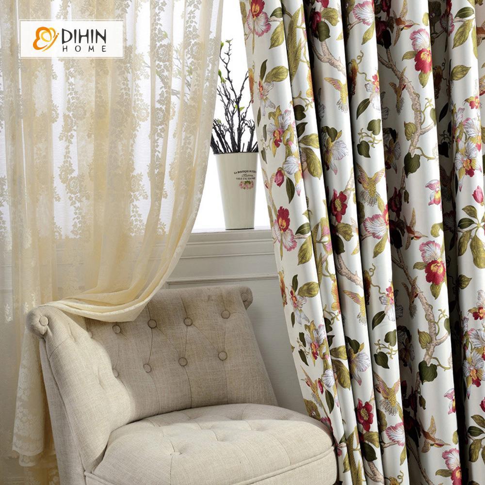 DIHIN HOME Branch and Flowers Printed，Blackout Grommet Window Curtain for Living Room ,52x63-inch,1 Panel Roman Shades Curtains Window Blinds custom curtains blackout curtains curtains for living room sheer curtains curtain fabric linen curtains kitchen curtains velvet curtains pinch pleat curtains bay window curtains outdoor curtains pleated curtains floral curtains dining room curtains kitchen valances drapes for bedroom patio curtains nursery curtains grommet curtains