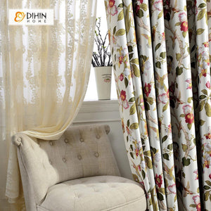 DIHIN HOME Branch and Flowers Printed，Blackout Grommet Window Curtain for Living Room ,52x63-inch,1 Panel Roman Shades Curtains Window Blinds custom curtains blackout curtains curtains for living room sheer curtains curtain fabric linen curtains kitchen curtains velvet curtains pinch pleat curtains bay window curtains outdoor curtains pleated curtains floral curtains dining room curtains kitchen valances drapes for bedroom patio curtains nursery curtains grommet curtains
