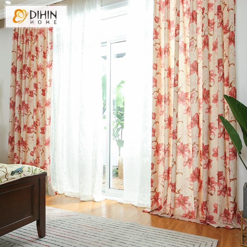 DIHIN HOME Bright Red Flowers Printed,Blackout Grommet Window Curtain for Living Room ,52x63-inch,1 Pane Roman Shades Curtains Window Blinds custom curtains blackout curtains curtains for living room sheer curtains curtain fabric linen curtains kitchen curtains velvet curtains pinch pleat curtains bay window curtains outdoor curtains pleated curtains floral curtains dining room curtains kitchen valances drapes for bedroom patio curtains nursery curtains grommet curtains