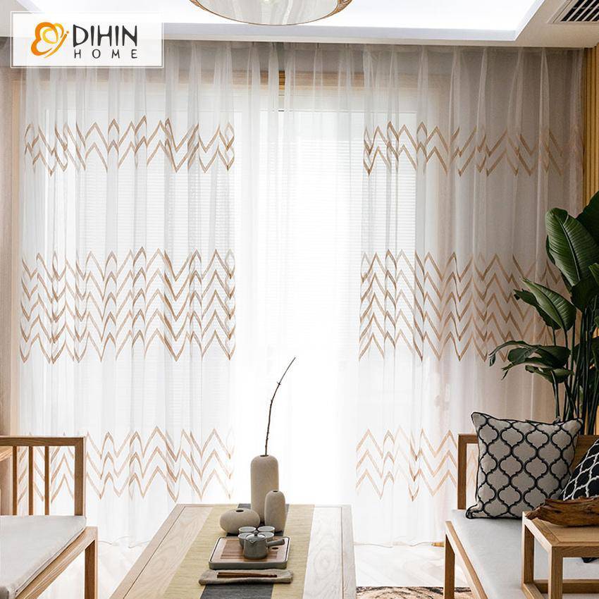 DIHIN HOME Brown Broken Line Embroidered,Blackout Grommet Window Curtain for Living Room ,52x63-inch,1 Panel Roman Shades Curtains Window Blinds custom curtains blackout curtains curtains for living room sheer curtains curtain fabric linen curtains kitchen curtains velvet curtains pinch pleat curtains bay window curtains outdoor curtains pleated curtains floral curtains dining room curtains kitchen valances drapes for bedroom patio curtains nursery curtains grommet curtains