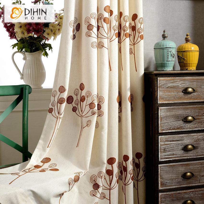 DIHIN HOME Brown Dandelion Embroidered,Blackout Grommet Window Curtain for Living Room ,52x63-inch,1 Panel Roman Shades Curtains Window Blinds custom curtains blackout curtains curtains for living room sheer curtains curtain fabric linen curtains kitchen curtains velvet curtains pinch pleat curtains bay window curtains outdoor curtains pleated curtains floral curtains dining room curtains kitchen valances drapes for bedroom patio curtains nursery curtains grommet curtains