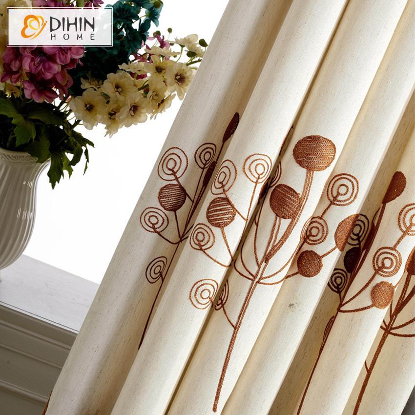 DIHIN HOME Brown Dandelion Embroidered,Blackout Grommet Window Curtain for Living Room ,52x63-inch,1 Panel Roman Shades Curtains Window Blinds custom curtains blackout curtains curtains for living room sheer curtains curtain fabric linen curtains kitchen curtains velvet curtains pinch pleat curtains bay window curtains outdoor curtains pleated curtains floral curtains dining room curtains kitchen valances drapes for bedroom patio curtains nursery curtains grommet curtains