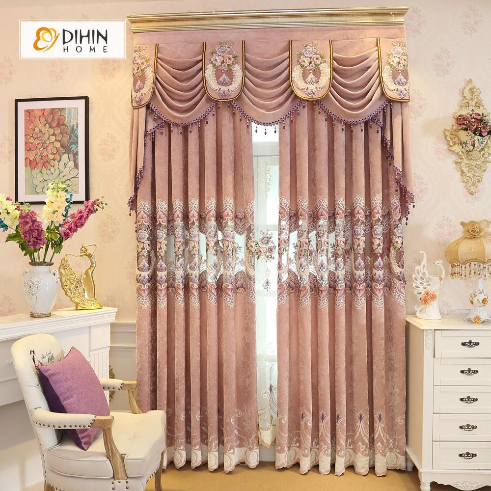 DIHIN HOME Brown Exquisite Luxurious Embroidered Valance ,Blackout Curtains Grommet Window Curtain for Living Room ,52x84-inch,1 Panel Curtains custom curtains blackout curtains curtains for living room curtain fabric linen curtains