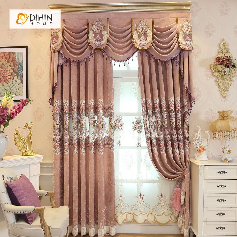 DIHIN HOME Brown Exquisite Luxurious Embroidered Valance ,Blackout Curtains Grommet Window Curtain for Living Room ,52x84-inch,1 Panel Curtains custom curtains blackout curtains curtains for living room curtain fabric linen curtains