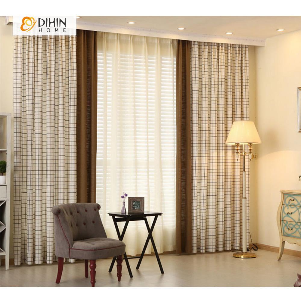 DIHIN HOME Brown Grid Printed，Blackout Grommet Window Curtain for Living Room ,52x63-inch,1 Panel Roman Shades Curtains Window Blinds custom curtains blackout curtains curtains for living room sheer curtains curtain fabric linen curtains kitchen curtains velvet curtains pinch pleat curtains bay window curtains outdoor curtains pleated curtains floral curtains dining room curtains kitchen valances drapes for bedroom patio curtains nursery curtains grommet curtains