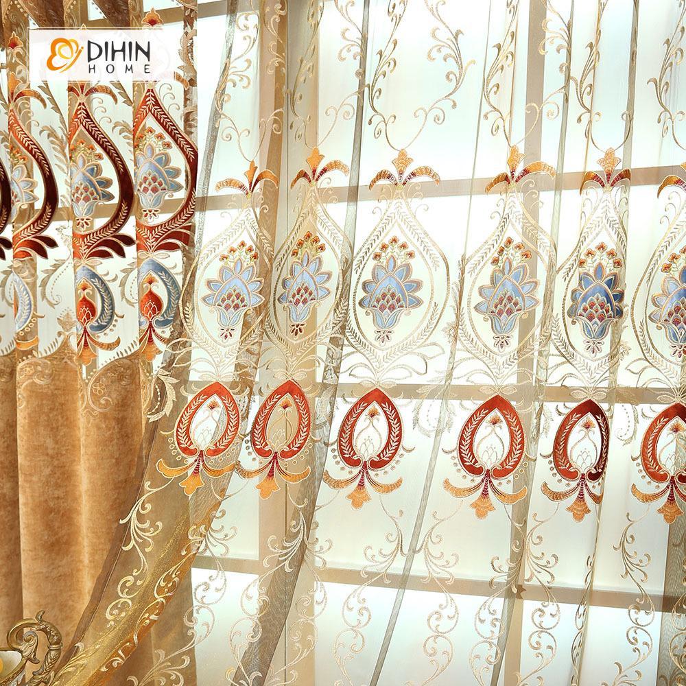 DIHIN HOME Brown Velvet Exquisite Luxury Embroidered Valance ,Blackout Curtains Grommet Window Curtain for Living Room ,52x84-inch,1 Panel Curtains custom curtains blackout curtains curtains for living room curtain fabric linen curtains