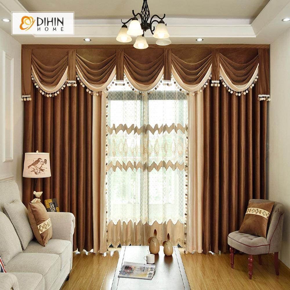 DIHIN HOME Brown Velvet Exquisite Valance ,Blackout Curtains Grommet Window Curtain for Living Room ,52x84-inch,1 Panel Curtains custom curtains blackout curtains curtains for living room curtain fabric linen curtains