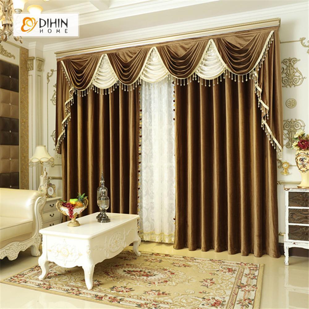 DIHIN HOME Brown Velvet Luxurious Valance ,Blackout Curtains Grommet Window Curtain for Living Room ,52x84-inch,1 Panel Curtains custom curtains blackout curtains curtains for living room curtain fabric linen curtains
