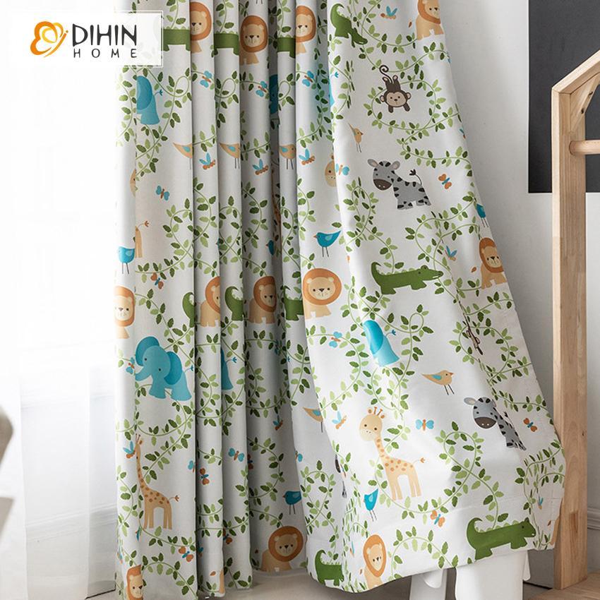 DIHIN HOME Cartoon Animal Zoo Printed,Blackout Grommet Window Curtain for Living Room ,52x63-inch,1 Panel Roman Shades Curtains Window Blinds custom curtains blackout curtains curtains for living room sheer curtains curtain fabric linen curtains kitchen curtains velvet curtains pinch pleat curtains bay window curtains outdoor curtains pleated curtains floral curtains dining room curtains kitchen valances drapes for bedroom patio curtains nursery curtains grommet curtains