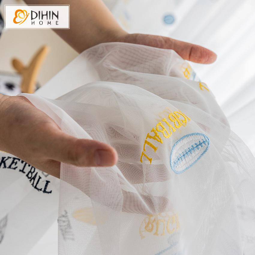 DIHIN HOME Cartoon Ball Sports Style Embroidered,Sheer Curtain, Grommet Window Curtain for Living Room ,52x63-inch,1 Panel Roman Shades Curtains Window Blinds custom curtains blackout curtains curtains for living room sheer curtains curtain fabric linen curtains kitchen curtains velvet curtains pinch pleat curtains bay window curtains outdoor curtains pleated curtains floral curtains dining room curtains kitchen valances drapes for bedroom patio curtains nursery curtains grommet curtains