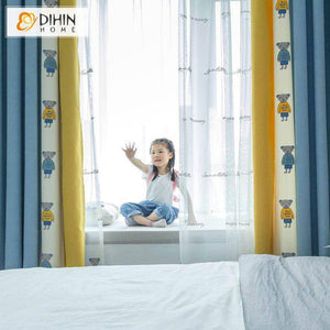 DIHIN HOME Cartoon Bear Spliced Curtains，Blackout Grommet Window Curtain for Living Room ,52x63-inch,1 Panel Roman Shades Curtains Window Blinds custom curtains blackout curtains curtains for living room sheer curtains curtain fabric linen curtains kitchen curtains velvet curtains pinch pleat curtains bay window curtains outdoor curtains pleated curtains floral curtains dining room curtains kitchen valances drapes for bedroom patio curtains nursery curtains grommet curtains