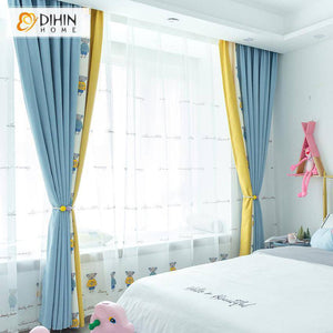 DIHIN HOME Cartoon Bear Spliced Curtains，Blackout Grommet Window Curtain for Living Room ,52x63-inch,1 Panel Roman Shades Curtains Window Blinds custom curtains blackout curtains curtains for living room sheer curtains curtain fabric linen curtains kitchen curtains velvet curtains pinch pleat curtains bay window curtains outdoor curtains pleated curtains floral curtains dining room curtains kitchen valances drapes for bedroom patio curtains nursery curtains grommet curtains
