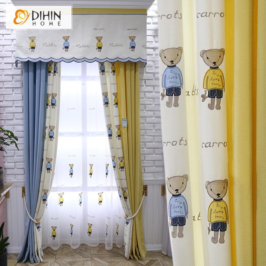 DIHIN HOME Cartoon Bears Embroidered Curtain With Valance,Blackout Curtains Grommet Window Curtain for Living Room ,52x84-inch,1 Panel Roman Shades Curtains Window Blinds custom curtains blackout curtains curtains for living room sheer curtains curtain fabric linen curtains kitchen curtains velvet curtains pinch pleat curtains bay window curtains outdoor curtains pleated curtains floral curtains dining room curtains kitchen valances drapes for bedroom patio curtains nursery curtains grommet curtains