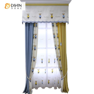 DIHIN HOME Cartoon Bears Embroidered Curtain With Valance,Blackout Curtains Grommet Window Curtain for Living Room ,52x84-inch,1 Panel Roman Shades Curtains Window Blinds custom curtains blackout curtains curtains for living room sheer curtains curtain fabric linen curtains kitchen curtains velvet curtains pinch pleat curtains bay window curtains outdoor curtains pleated curtains floral curtains dining room curtains kitchen valances drapes for bedroom patio curtains nursery curtains grommet curtains
