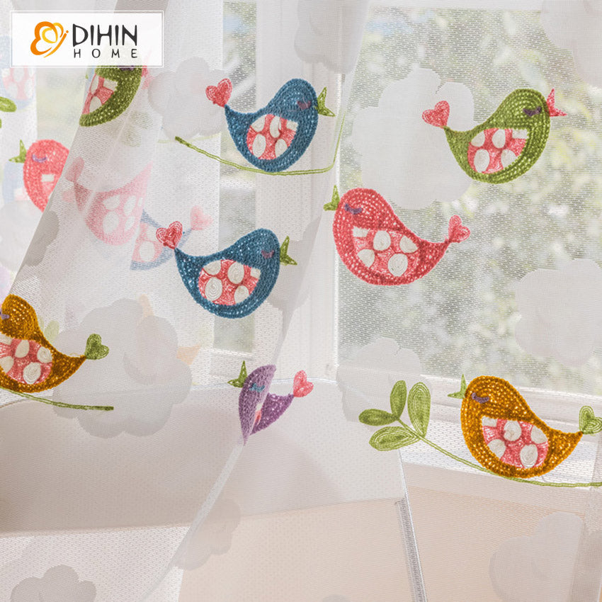 DIHIN HOME Cartoon Birds Embroidered Sheer Curtain, Grommet Window Curtain for Living Room ,52x63-inch,1 Panel Roman Shades Curtains Window Blinds custom curtains blackout curtains curtains for living room sheer curtains curtain fabric linen curtains kitchen curtains velvet curtains pinch pleat curtains bay window curtains outdoor curtains pleated curtains floral curtains dining room curtains kitchen valances drapes for bedroom patio curtains nursery curtains grommet curtains