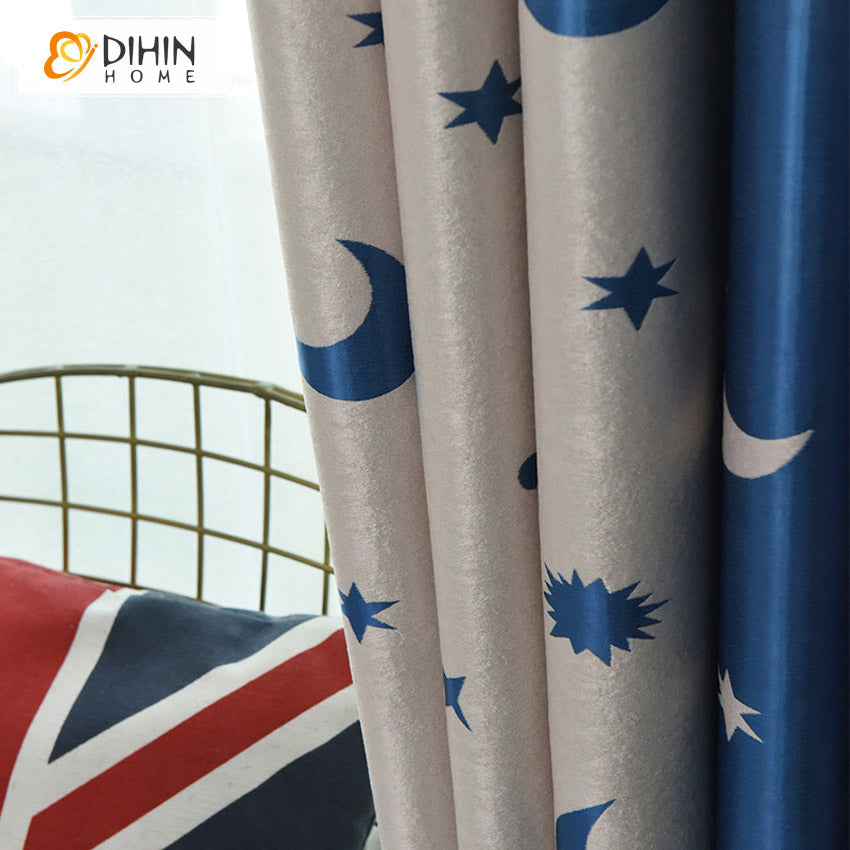 DIHIN HOME Cartoon Blue and White Stars Jacquard,Blackout Grommet Window Curtain for Living Room,1 Panel Roman Shades Curtains Window Blinds custom curtains blackout curtains curtains for living room sheer curtains curtain fabric linen curtains kitchen curtains velvet curtains pinch pleat curtains bay window curtains outdoor curtains pleated curtains floral curtains dining room curtains kitchen valances drapes for bedroom patio curtains nursery curtains grommet curtains