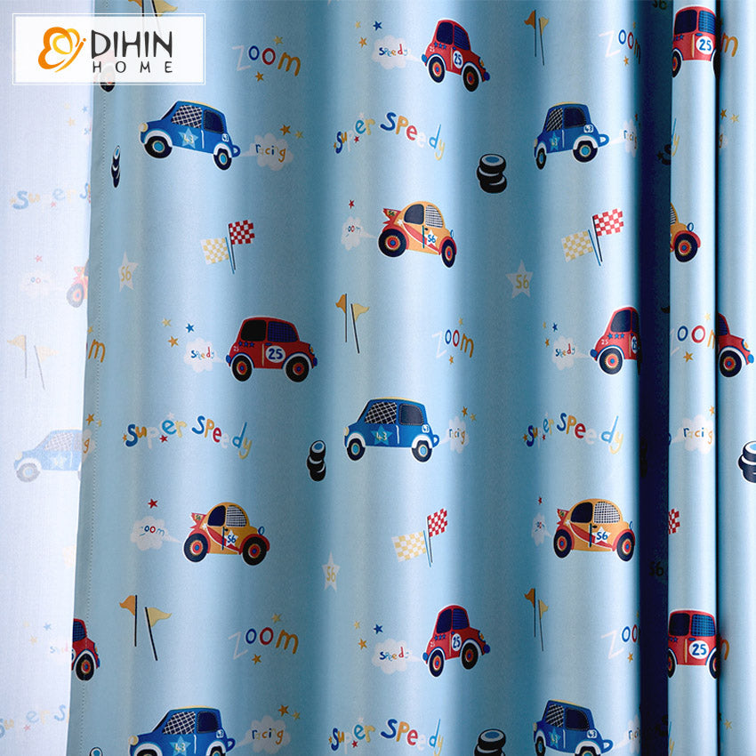 DIHIN HOME Cartoon Blue Cars Printed,Blackout Grommet Window Curtain for Living Room,1 Panel Roman Shades Curtains Window Blinds custom curtains blackout curtains curtains for living room sheer curtains curtain fabric linen curtains kitchen curtains velvet curtains pinch pleat curtains bay window curtains outdoor curtains pleated curtains floral curtains dining room curtains kitchen valances drapes for bedroom patio curtains nursery curtains grommet curtains