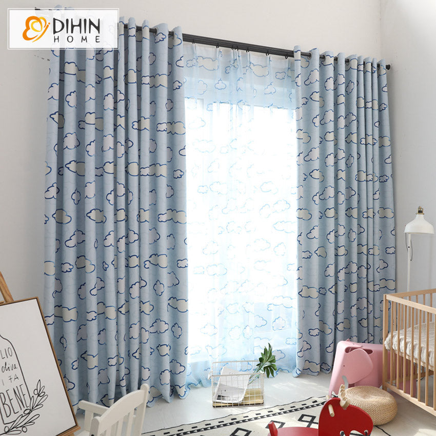 DIHIN HOME Cartoon Blue Clouds Printed,Blackout Grommet Window Curtain for Living Room,1 Panel Roman Shades Curtains Window Blinds custom curtains blackout curtains curtains for living room sheer curtains curtain fabric linen curtains kitchen curtains velvet curtains pinch pleat curtains bay window curtains outdoor curtains pleated curtains floral curtains dining room curtains kitchen valances drapes for bedroom patio curtains nursery curtains grommet curtains