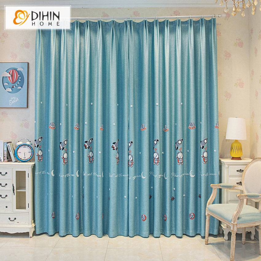 DIHIN HOME Cartoon Blue Color Astronaut Embroidered,Blackout Grommet Window Curtain for Living Room ,52x63-inch,1 Panel Roman Shades Curtains Window Blinds custom curtains blackout curtains curtains for living room sheer curtains curtain fabric linen curtains kitchen curtains velvet curtains pinch pleat curtains bay window curtains outdoor curtains pleated curtains floral curtains dining room curtains kitchen valances drapes for bedroom patio curtains nursery curtains grommet curtains