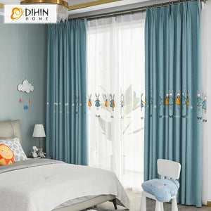 DIHIN HOME Cartoon Blue Color Embroidered Rabbits,Blackout Curtains Grommet Window Curtain for Living Room ,52x63-inch,1 Panel Roman Shades Curtains Window Blinds custom curtains blackout curtains curtains for living room sheer curtains curtain fabric linen curtains kitchen curtains velvet curtains pinch pleat curtains bay window curtains outdoor curtains pleated curtains floral curtains dining room curtains kitchen valances drapes for bedroom patio curtains nursery curtains grommet curtains