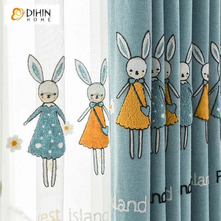 DIHIN HOME Cartoon Blue Color Embroidered Rabbits,Blackout Curtains Grommet Window Curtain for Living Room ,52x63-inch,1 Panel Roman Shades Curtains Window Blinds custom curtains blackout curtains curtains for living room sheer curtains curtain fabric linen curtains kitchen curtains velvet curtains pinch pleat curtains bay window curtains outdoor curtains pleated curtains floral curtains dining room curtains kitchen valances drapes for bedroom patio curtains nursery curtains grommet curtains
