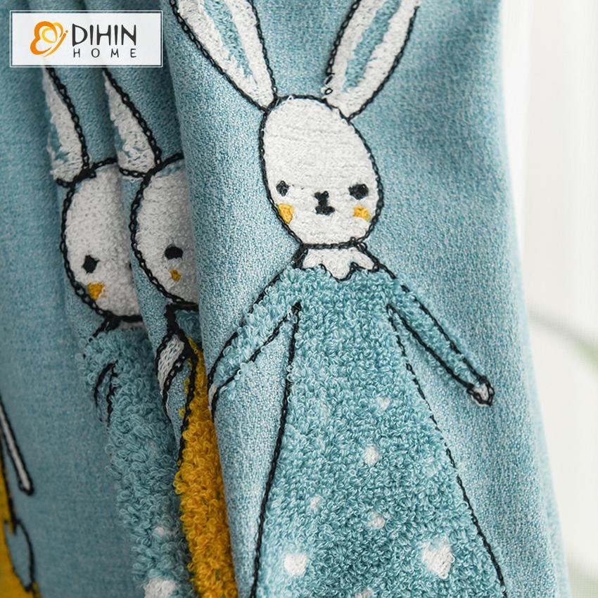 DIHIN HOME Cartoon Blue Color Embroidered Rabbits,Blackout Curtains Grommet Window Curtain for Living Room ,52x63-inch,1 Panel Roman Shades Curtains Window Blinds custom curtains blackout curtains curtains for living room sheer curtains curtain fabric linen curtains kitchen curtains velvet curtains pinch pleat curtains bay window curtains outdoor curtains pleated curtains floral curtains dining room curtains kitchen valances drapes for bedroom patio curtains nursery curtains grommet curtains