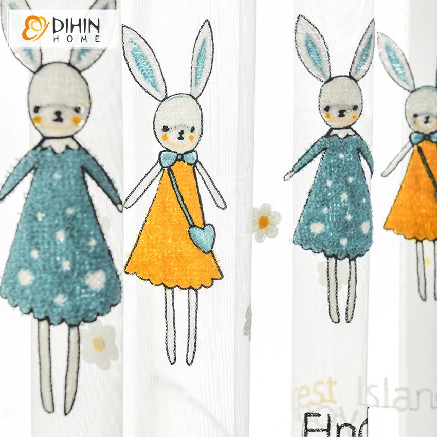 DIHIN HOME Cartoon Blue Color Embroidered Rabbits,Blackout Curtains Grommet Window Curtain for Living Room ,52x63-inch,1 Panel Roman Shades Curtains Window Blinds custom curtains blackout curtains curtains for living room sheer curtains curtain fabric linen curtains kitchen curtains velvet curtains pinch pleat curtains bay window curtains outdoor curtains pleated curtains floral curtains dining room curtains kitchen valances drapes for bedroom patio curtains nursery curtains grommet curtains