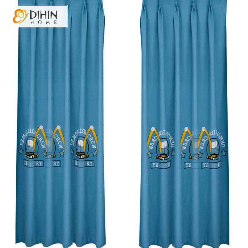 DIHIN HOME Cartoon Blue Color Excavator Embroidered,Blackout Grommet Window Curtain for Living Room ,52x63-inch,1 Panel Roman Shades Curtains Window Blinds custom curtains blackout curtains curtains for living room sheer curtains curtain fabric linen curtains kitchen curtains velvet curtains pinch pleat curtains bay window curtains outdoor curtains pleated curtains floral curtains dining room curtains kitchen valances drapes for bedroom patio curtains nursery curtains grommet curtains