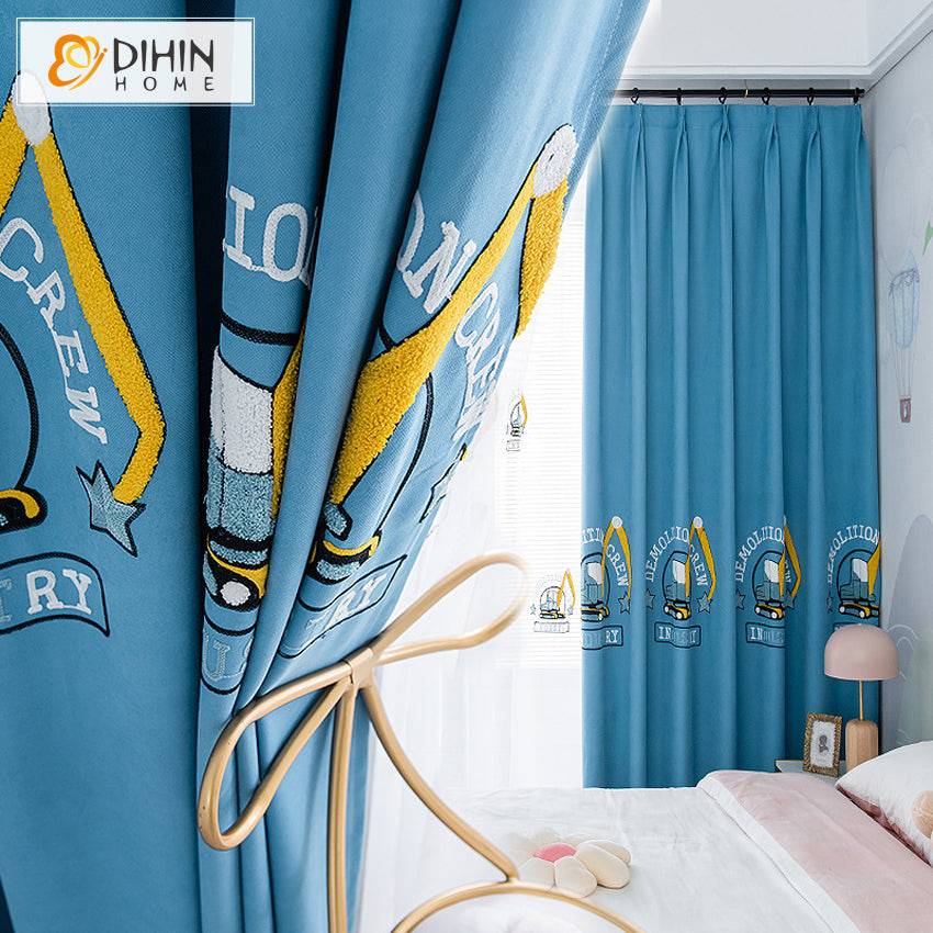 DIHIN HOME Cartoon Blue Color Excavator Embroidered,Blackout Grommet Window Curtain for Living Room ,52x63-inch,1 Panel Roman Shades Curtains Window Blinds custom curtains blackout curtains curtains for living room sheer curtains curtain fabric linen curtains kitchen curtains velvet curtains pinch pleat curtains bay window curtains outdoor curtains pleated curtains floral curtains dining room curtains kitchen valances drapes for bedroom patio curtains nursery curtains grommet curtains
