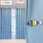 DIHIN HOME Cartoon Blue Color Fish Embroidered,Blackout Grommet Window Curtain for Living Room ,52x63-inch,1 Panel Roman Shades Curtains Window Blinds custom curtains blackout curtains curtains for living room sheer curtains curtain fabric linen curtains kitchen curtains velvet curtains pinch pleat curtains bay window curtains outdoor curtains pleated curtains floral curtains dining room curtains kitchen valances drapes for bedroom patio curtains nursery curtains grommet curtains