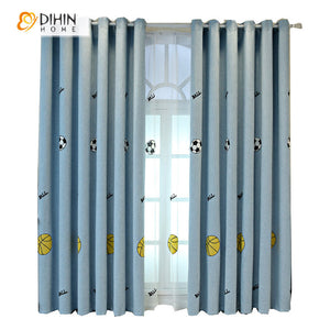 DIHIN HOME Cartoon Blue Color Football Embroidered,Blackout Grommet Window Curtain for Living Room ,52x63-inch,1 Panel Roman Shades Curtains Window Blinds custom curtains blackout curtains curtains for living room sheer curtains curtain fabric linen curtains kitchen curtains velvet curtains pinch pleat curtains bay window curtains outdoor curtains pleated curtains floral curtains dining room curtains kitchen valances drapes for bedroom patio curtains nursery curtains grommet curtains