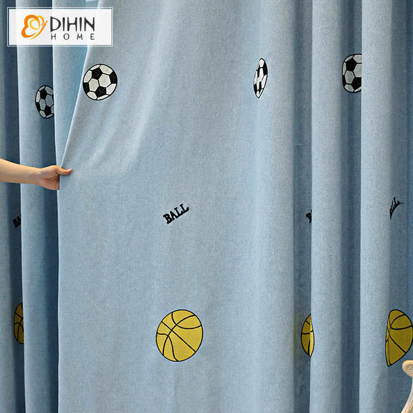 DIHIN HOME Cartoon Blue Color Football Embroidered,Blackout Grommet Window Curtain for Living Room ,52x63-inch,1 Panel Roman Shades Curtains Window Blinds custom curtains blackout curtains curtains for living room sheer curtains curtain fabric linen curtains kitchen curtains velvet curtains pinch pleat curtains bay window curtains outdoor curtains pleated curtains floral curtains dining room curtains kitchen valances drapes for bedroom patio curtains nursery curtains grommet curtains