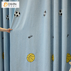 DIHIN HOME Cartoon Blue Color Football Embroidered,Blackout Grommet Window Curtain for Living Room ,52x63-inch,1 Panel Roman Shades Curtains Window Blinds custom curtains blackout curtains curtains for living room sheer curtains curtain fabric linen curtains kitchen curtains velvet curtains pinch pleat curtains bay window curtains outdoor curtains pleated curtains floral curtains dining room curtains kitchen valances drapes for bedroom patio curtains nursery curtains grommet curtains