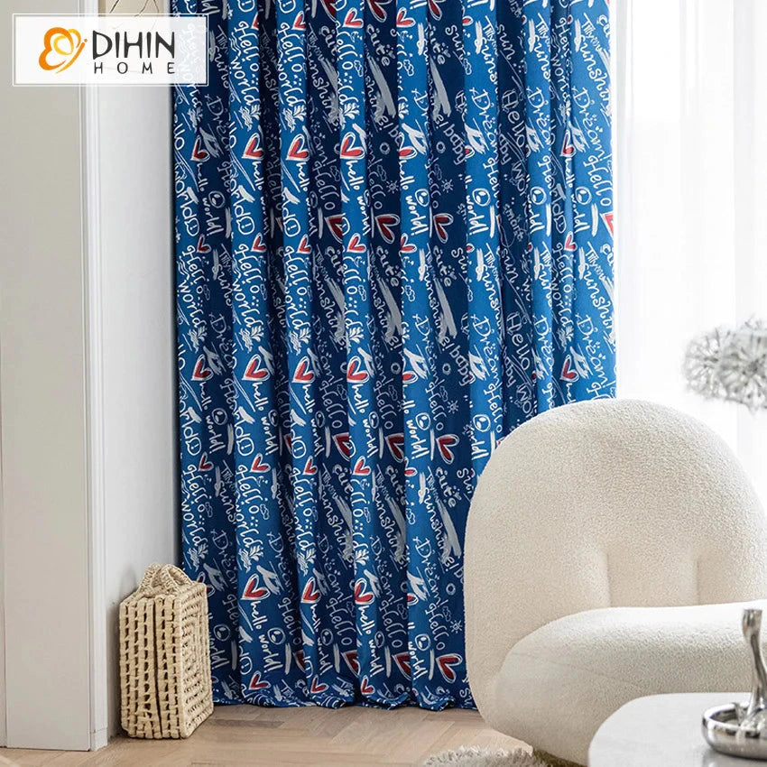 DIHIN HOME Cartoon Blue Color Printed,Blackout Grommet Window Curtain for Living Room,1 Panel Roman Shades Curtains Window Blinds custom curtains blackout curtains curtains for living room sheer curtains curtain fabric linen curtains kitchen curtains velvet curtains pinch pleat curtains bay window curtains outdoor curtains pleated curtains floral curtains dining room curtains kitchen valances drapes for bedroom patio curtains nursery curtains grommet curtains