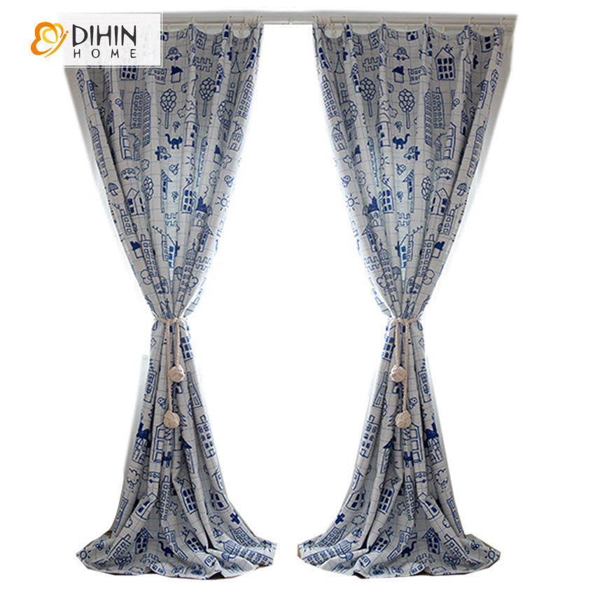 DIHIN HOME Cartoon Blue Color Printed,Blackout Grommet Window Curtain for Living Room ,52x63-inch,1 Panel Roman Shades Curtains Window Blinds custom curtains blackout curtains curtains for living room sheer curtains curtain fabric linen curtains kitchen curtains velvet curtains pinch pleat curtains bay window curtains outdoor curtains pleated curtains floral curtains dining room curtains kitchen valances drapes for bedroom patio curtains nursery curtains grommet curtains