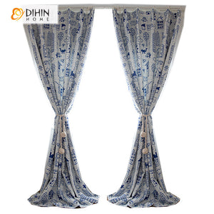 DIHIN HOME Cartoon Blue Color Printed,Blackout Grommet Window Curtain for Living Room ,52x63-inch,1 Panel Roman Shades Curtains Window Blinds custom curtains blackout curtains curtains for living room sheer curtains curtain fabric linen curtains kitchen curtains velvet curtains pinch pleat curtains bay window curtains outdoor curtains pleated curtains floral curtains dining room curtains kitchen valances drapes for bedroom patio curtains nursery curtains grommet curtains